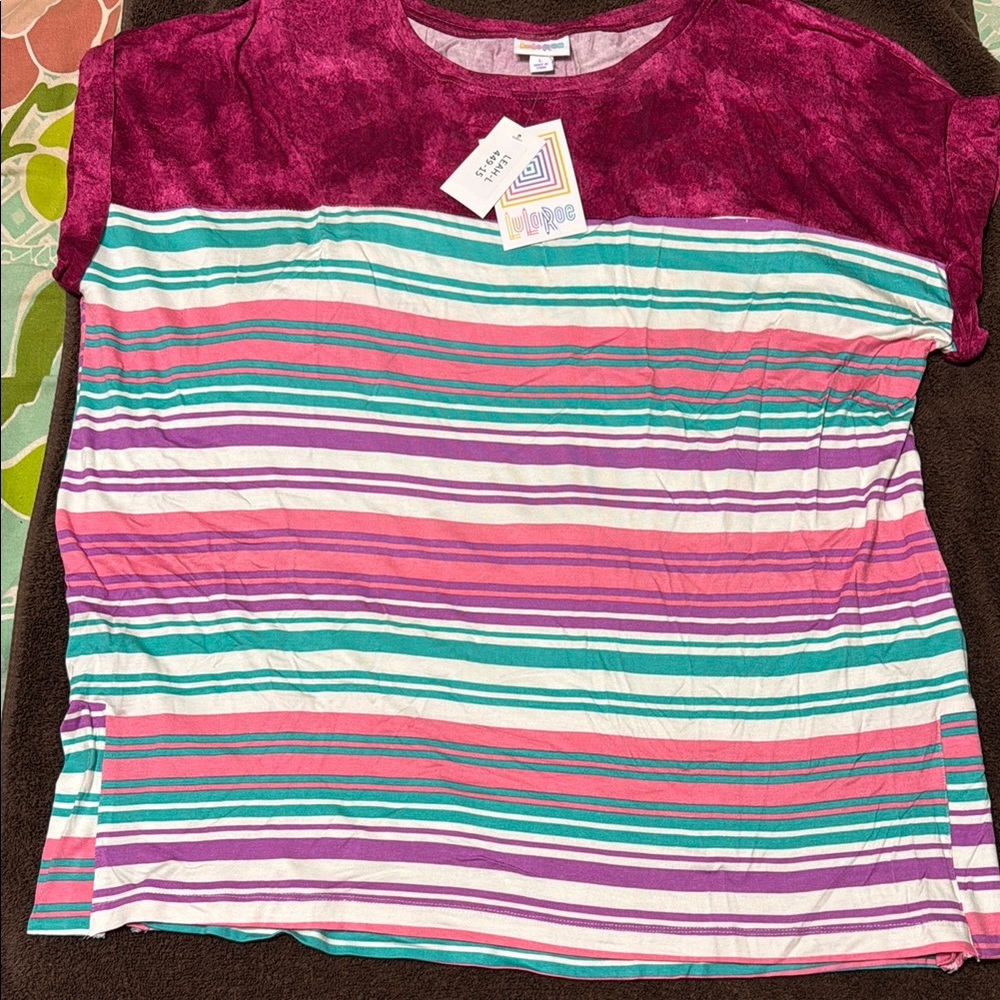 LuLaRoe Pink and Green Striped Top